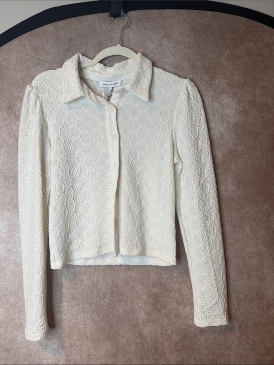 jacquie the label Tops - Jacqui E Cream Textured Collar Button-Down Top